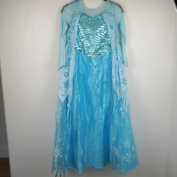 Disney Frozen Elsa Costume Dress Girls Size M 7–8 Blue‎ Sparkle Sequin Gown - Picture 1 of 9